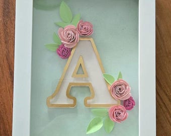Floral Single Monogram Letter in Shadow Box Frame