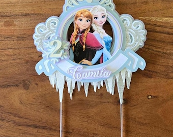 Kid's Birthday Cake Topper: Frozen Themed Party Decoration with Custom Name and Age