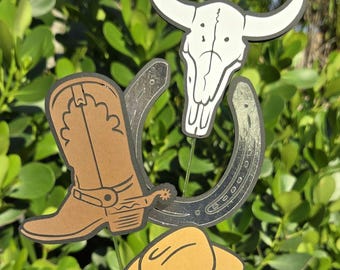 Western Bouquet Fillers: Cowboy Boot, Hat, Horseshoe, Skull Decor Bundle