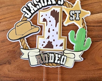 Cowboy First Birthday Cake Topper – Rodeo Theme Cake Decoration with Custom Name