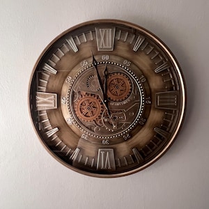 Vintage Steampunk Gear Wall Clock – Bronze Roman Numeral Industrial Clock – Silent Mechanical Loft Home Decor 60cm