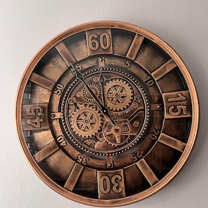 Steampunk Gear Wall Clock – Bronze Industrial Mechanical Clock with Large Numbers – Vintage Silent Home Decor