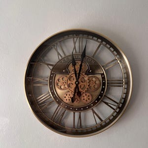 60cm Open Gear Wall Clock – Kensington Style Vintage Skeleton Clock – Handmade Silent Steampunk Industrial Decor