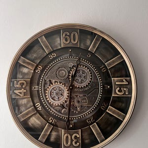Industrial Gear Wall Clock – Steampunk Bronze Mechanical Clock with Large Numbers – Silent Vintage Loft Decor 60cm
