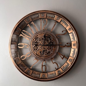 Extra Large 90cm Gear Wall Clock – Oversized Steampunk Bronze Industrial Clock – Silent Vintage Loft Home Decor