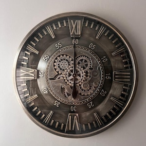 80cm Antique Bronze Gear Wall Clock – Steampunk Metal Clock – Handmade Silent Mechanical Decor – Industrial Loft Style
