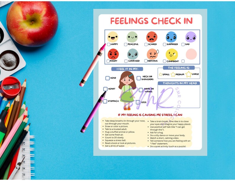 Feelings Check-in Worksheet for Kids,printable Emotions Chart,mental ...