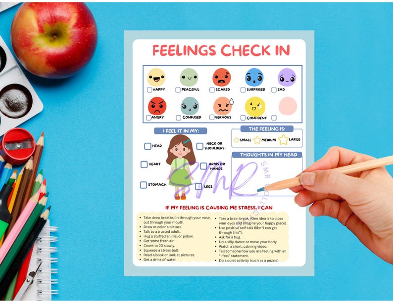 Feelings Check-in Worksheet for Kids,printable Emotions Chart,mental ...