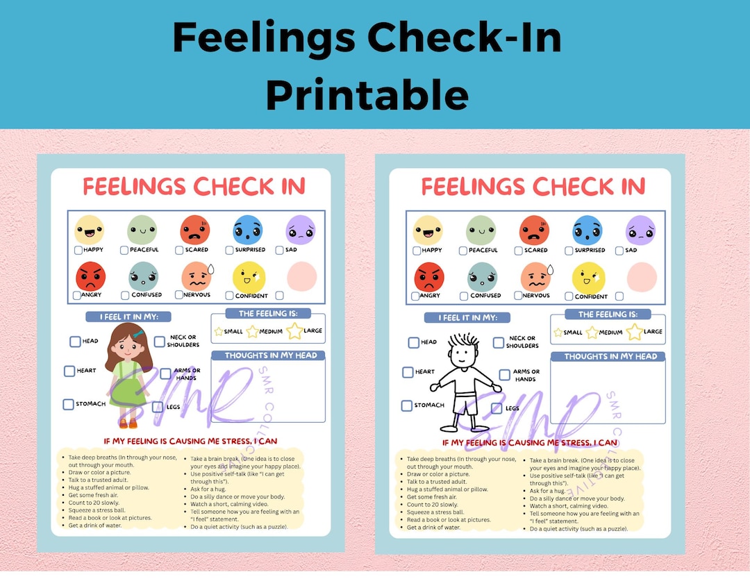 Feelings Check-in Worksheet for Kids,printable Emotions Chart,mental ...