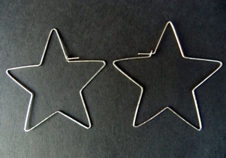 Large Star Shaped Hoops 14k Gold Filled Sterling Silver Star Hammered Star Hoop Earrings Hand Shaped Handcrafted Metal Stars Large Fun Funky
