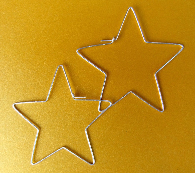 Large Star Shaped Hoops 14k Gold Filled Sterling Silver Star Hammered Star Hoop Earrings Hand Shaped Handcrafted Metal Stars Large Fun Funky