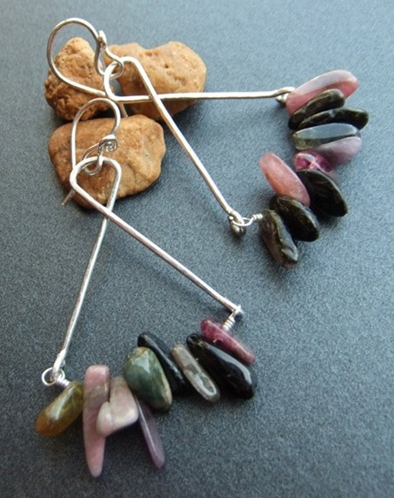 Mixed Tourmaline Fan Earrings Multicolored Gemstones Sterling Etsy