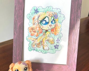 Colored Pencil illustration LPS Cocker Spaniel Dog "Sunshine" #1615 Original Framed