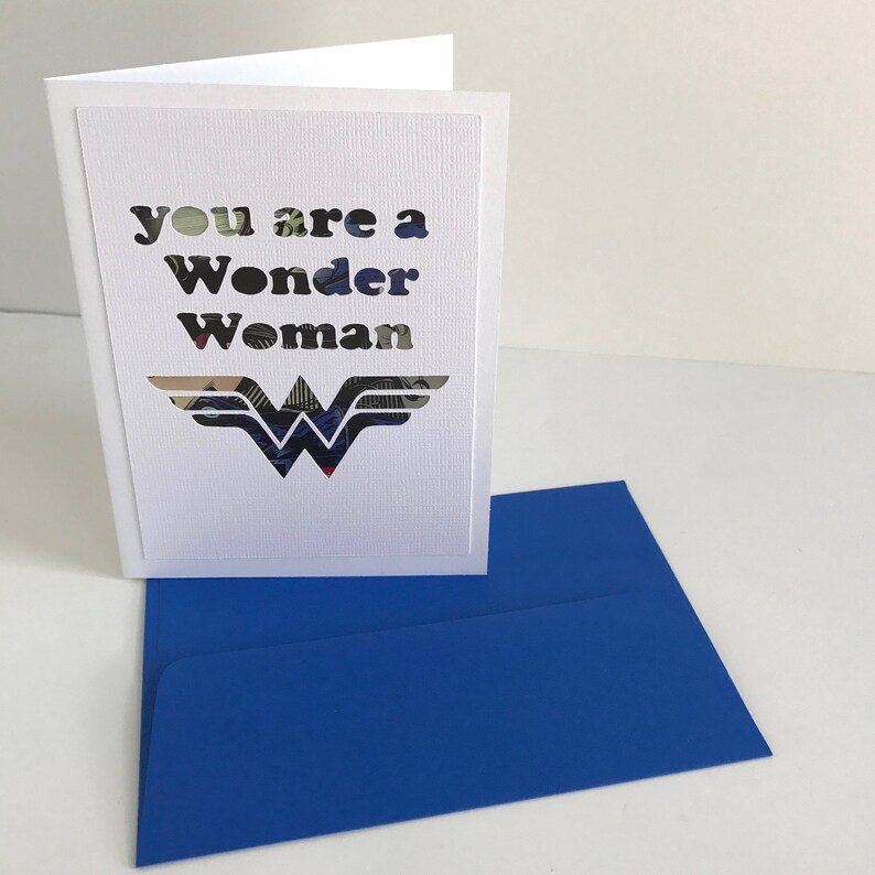 You are a Wonder Woman Card recycled comic book paper cut greeting card