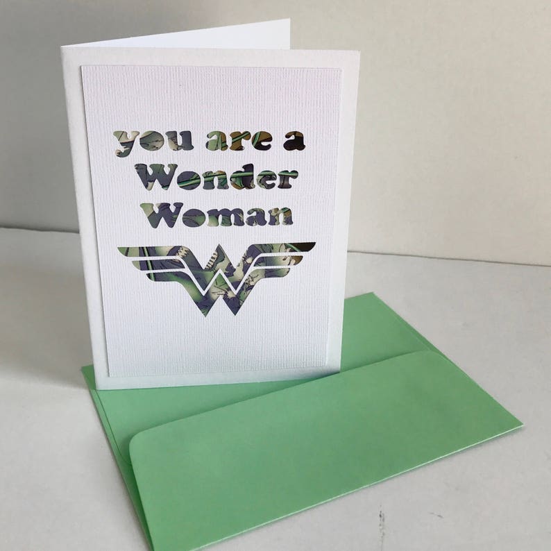 You are a Wonder Woman Card  recycled comic book  paper cut greeting card