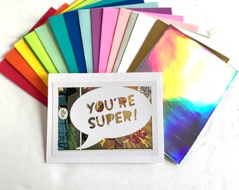 Comic You're Super Card / recycled comic book / paper cut greeting card