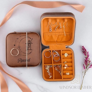 Personalized Zodiac Sign Jewelry Case, Custom Name Engraved Jewelry Box, Mystic Moon Zodiac Jewelry Travel Case, Astrology Gift for Women