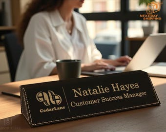 Personalized Leather Desk Wedge, Custom Nameplate for Office Desk, Laser Engraved Desk Wedge, Professional Office Decor, Job Title Sign