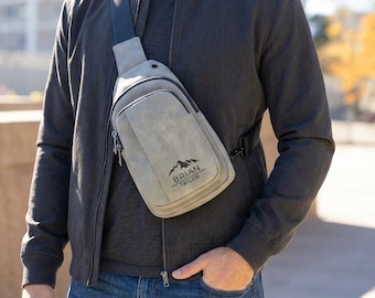 Personalized Leather Sling Bag, Crossbody Travel Bag, Custom Engraved Chest Bag, Hands Free Unisex Shoulder Bag, Compact City Bag Gift
