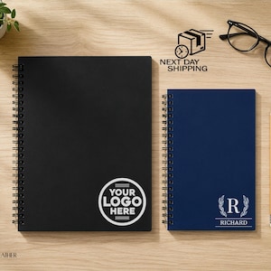 Custom Logo Notebook, Personalized Monogram Spiral Notebook, Corporate Gift for Employees , Engraved Business Journal, Promotional Journal