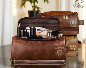 Personalized Leather Toiletry Bag, Custom Engraved Groomsman Dopp Kit, Leather Travel Dopp Kit for Men, Best Man Personalized Wedding Gift