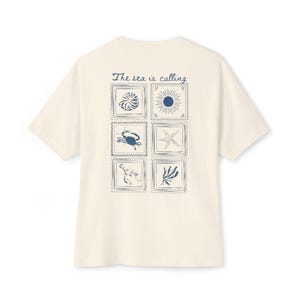Coastal Vibes Boxy Tee - The Sea is Calling, Unisex Oversized T-Shirt, Beachwear, Summer Casual Top, Nautical Gift, Ocean Lover Shirt