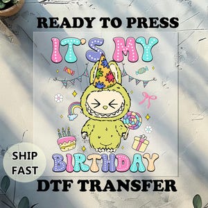 Gift for her, Coquette Bow Doll For Kids Girls Ready to Press, Funny Cartoon, heat press dtf, Dtf, Its My Birthday Hulk Labubu Dtf transfer