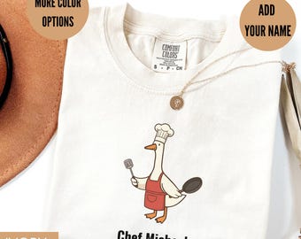Comfort Colors® Chef Goose Shirt, Personalized Funny Cooking Tee, Custom Baking Gift for Mom, Home Chef Shirt, Cookie Lover Tee, Kitchen Tee