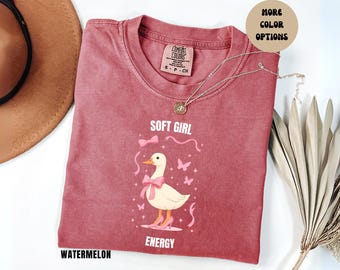 Pink Ribbon Goose Shirt, Comfort Colors Goose Shirt, Soft Girl Energy Shirt, Aesthetic Cute Goose T-shirt for Women, Coquette Silly Goose