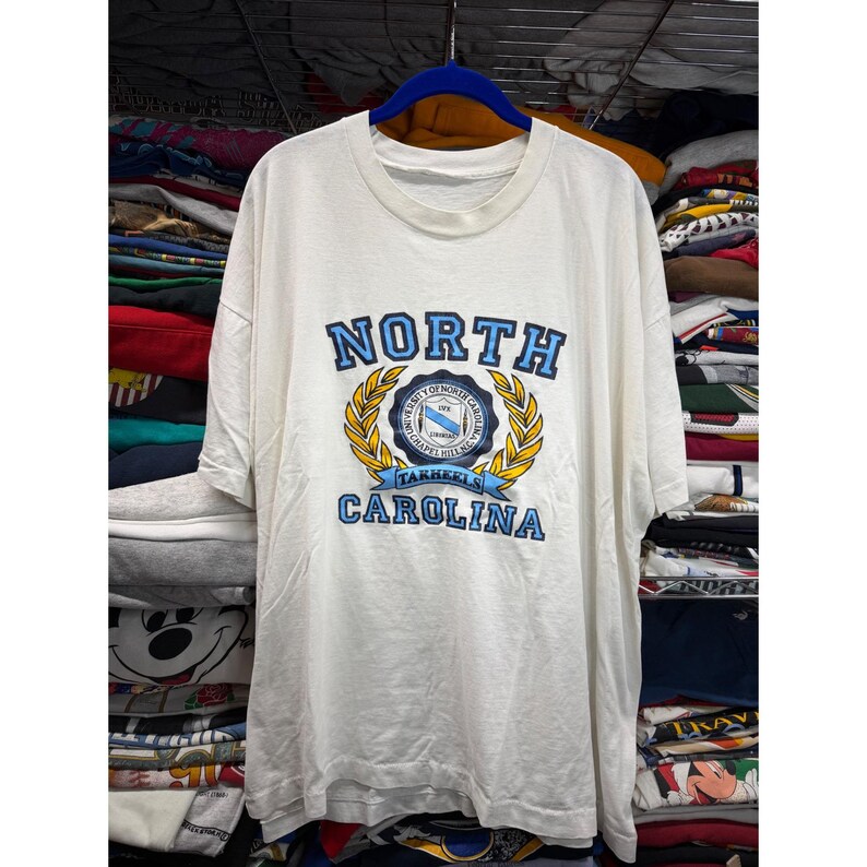 Vintage North Carolina Tar Heels T-Shirt Mens 2XL White UNC Single Stitch 90s image 1