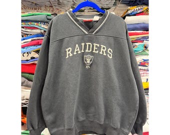 Vintage NFL Raiders Sweatshirt Mens XL Charcoal Grey V-Neck Fleece Pullover 90s