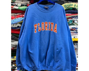 Vintage 90s Florida Gators Crewneck Sweatshirt Blue Orange Embroidered XL fire