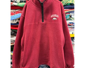 Starter 90s University of Arkansas Razorbacks Fleece Quarter Zip Pullover Red XL
