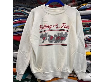 Vintage 80s Alabama Crimson Tide Rolling With Tide Sweatshirt White Mens L USA