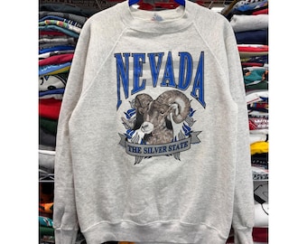 Vintage 1992 Nevada The Silver State Bighorn Sheep Sweatshirt Mens Large Gray