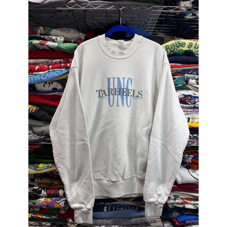 Vintage UNC Tarheels Sweatshirt Mens Large White Action Sportswear Made in USA image 1