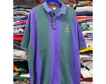 Vintage 1996 Atlanta Olympics Polo Shirt XXL pour homme rayé violet vert fabriqué aux États-Unis
