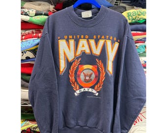 Vintage 1995 Lee US Navy Sweatshirt Mens Large Blue Made in USA Crewneck Graphic