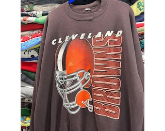 Vintage 90s AOP Cleveland Browns Crewneck Sweatshirt Brown NFL Football Mens XL