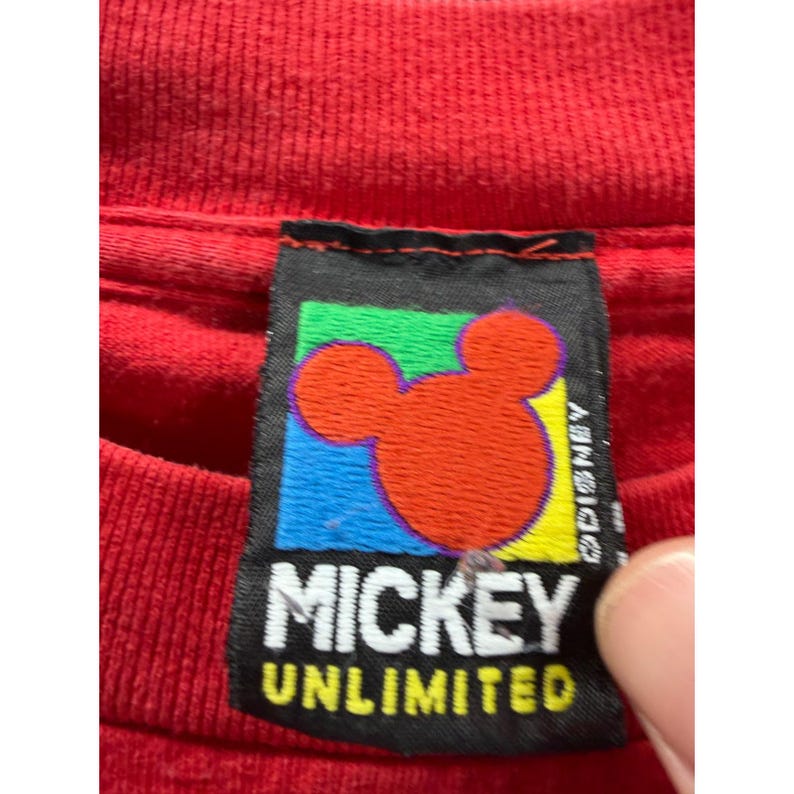 Vintage 90s Disney Mickey Unlimited Mickey Minnie Mouse Red T-Shirt Mens XL image 4
