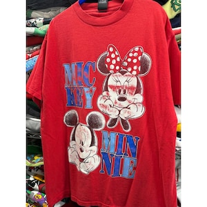 Vintage 90s Disney Mickey Unlimited Mickey Minnie Mouse Red T-Shirt Mens XL image 1