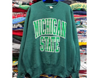 Vintage Michigan State Spartans Sweatshirt Green Mens Large NCAA Crewneck 25x30