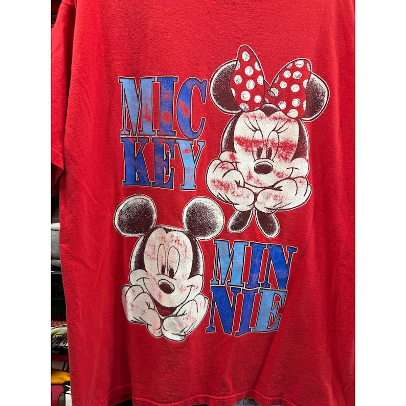 Vintage 90s Disney Mickey Unlimited Mickey Minnie Mouse Red T-Shirt Mens XL image 3