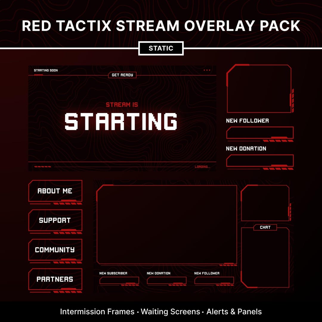Red Tactix Stream Overlay – Red Tactical Minimal Static Twitch OBS ...