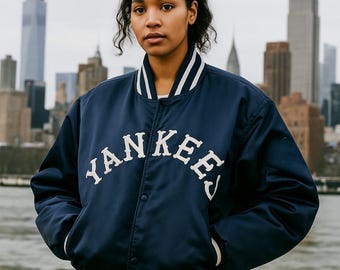 Vintage New York Yankees Satin Varsity Jacket: 90s Majestic Bomber