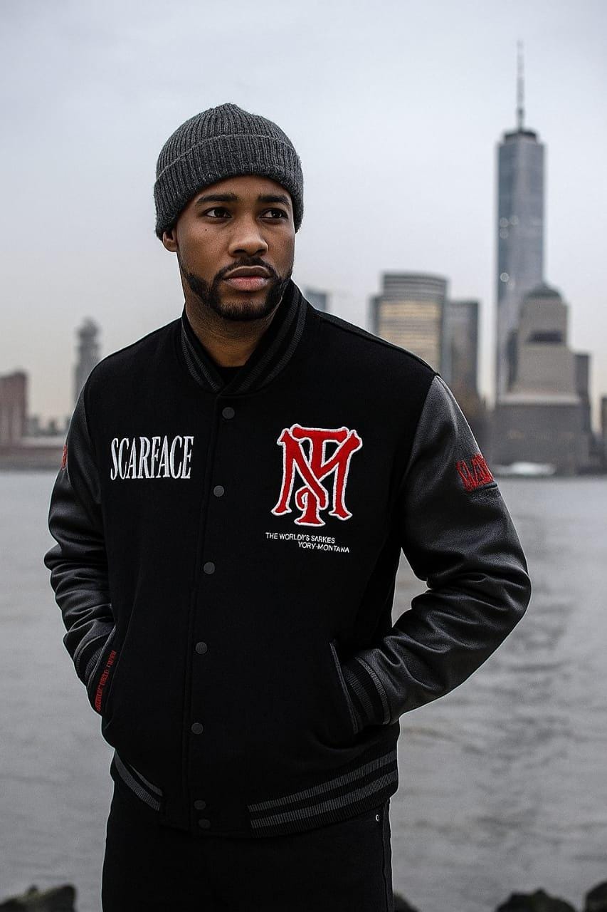 Scarface Varsity Jacket: Leather Sleeves, Embroidered 'the World