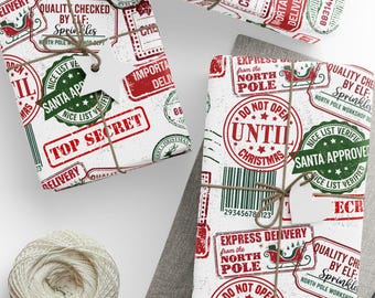 Personalized North Pole Stamp Wrapping Paper Santa Approved Nice List Holiday Gift Wrap Verified Elf Signature Vintage Christmas Gift Wrap