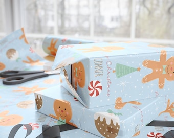 Personalized Christmas Wrapping Paper for Kids, Custom Gingerbread Gift Wrap, Holiday Name Gift Wrap for Boys Girls, Cute Xmas Paper