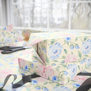 Pastel Floral Wrapping Paper for Spring Gifts Baby Showers or Birthdays Vintage Watercolor Flower Gift Wrap Pink Blue Yellow