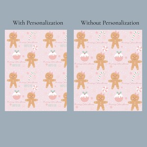 May include: A pink Christmas-themed pattern featuring gingerbread people with pink bows, candy canes, and Christmas pudding. The design includes the text "Merry Christmas" and snowflakes. The pattern is repeated across the image.